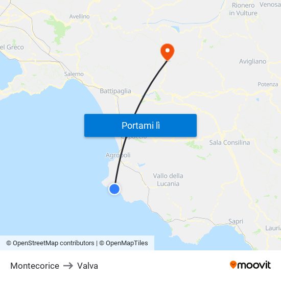 Montecorice to Valva map