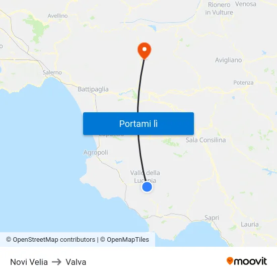 Novi Velia to Valva map