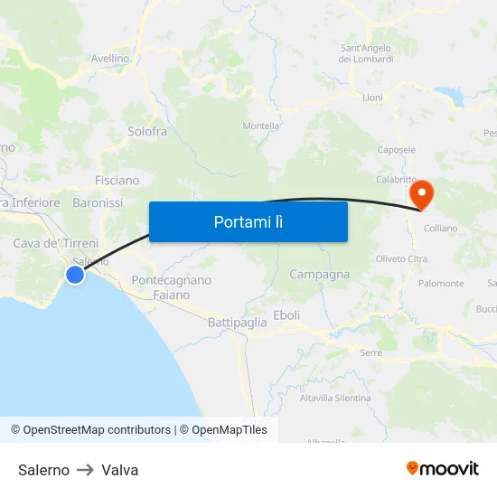 Salerno to Valva map
