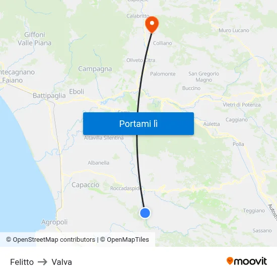 Felitto to Valva map
