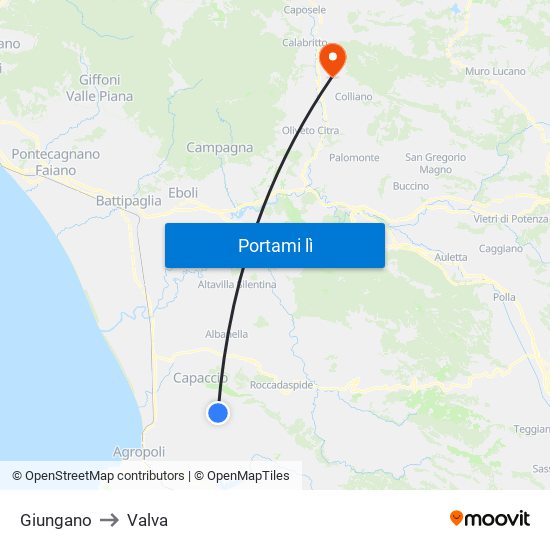 Giungano to Valva map