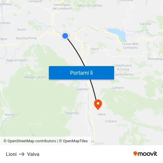 Lioni to Valva map