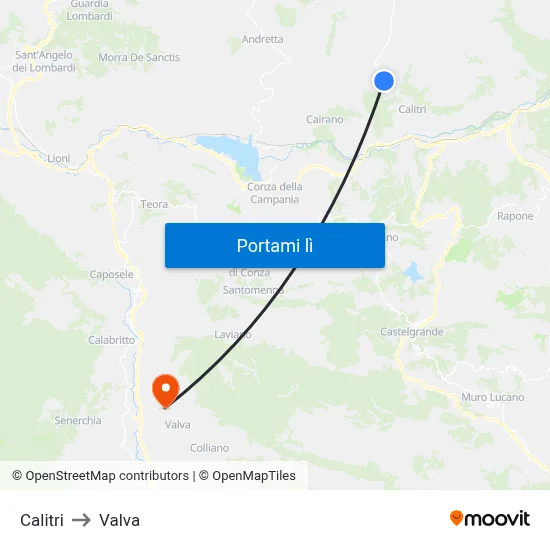Calitri to Valva map