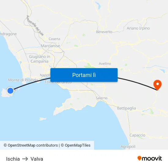 Ischia to Valva map