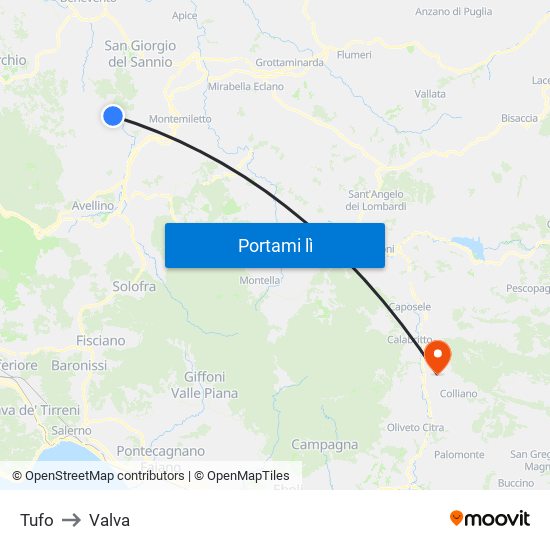 Tufo to Valva map