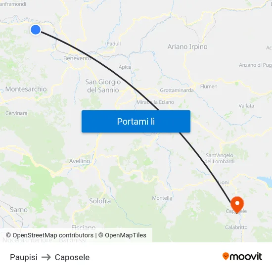 Paupisi to Caposele map