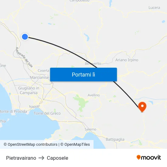 Pietravairano to Caposele map