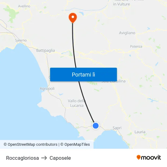 Roccagloriosa to Caposele map