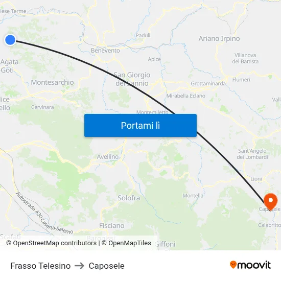 Frasso Telesino to Caposele map