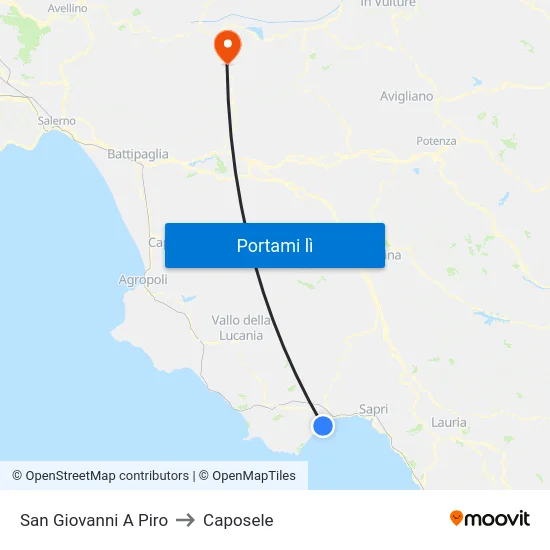 San Giovanni A Piro to Caposele map