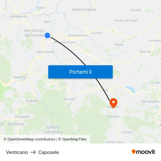 Venticano to Caposele map