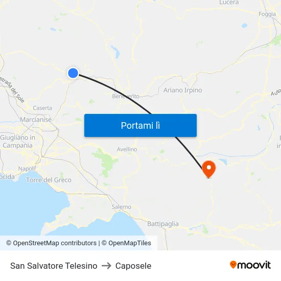San Salvatore Telesino to Caposele map