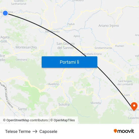 Telese Terme to Caposele map
