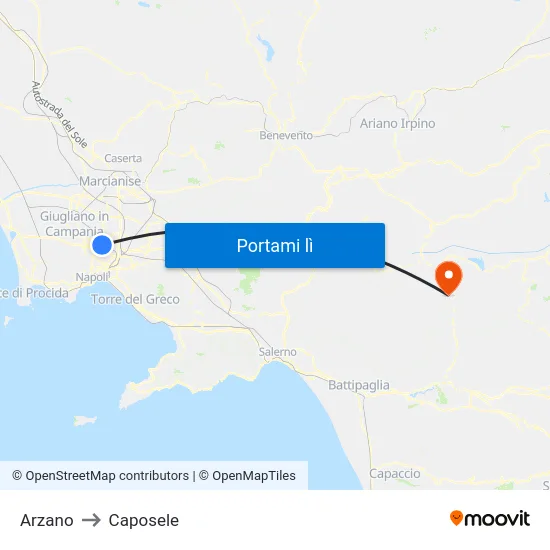 Arzano to Caposele map
