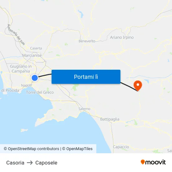 Casoria to Caposele map
