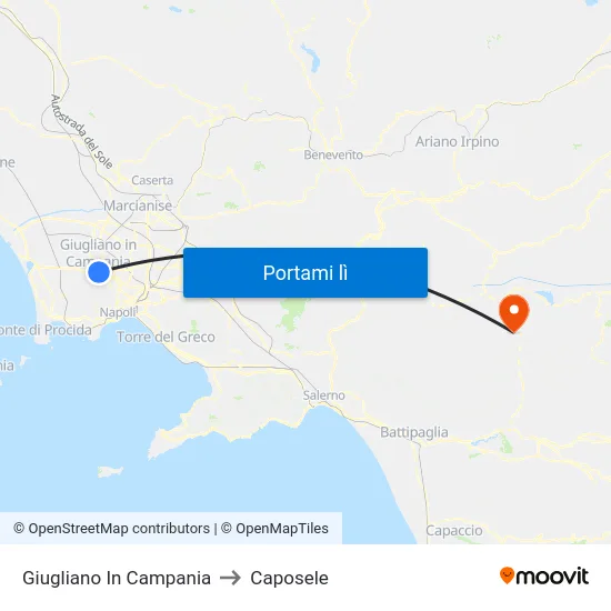 Giugliano In Campania to Caposele map