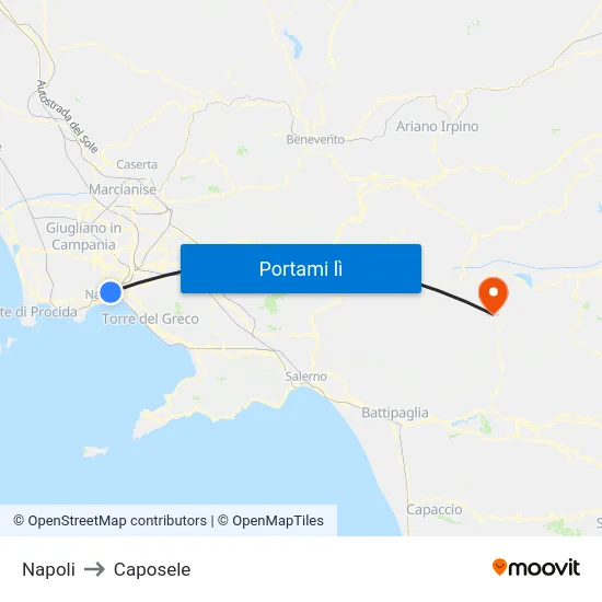 Napoli to Caposele map