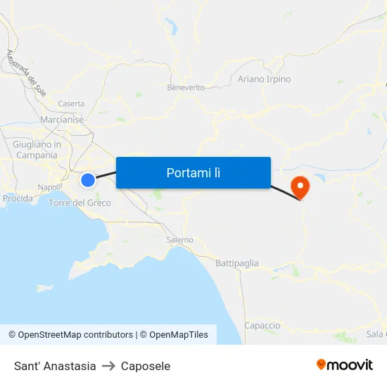 Sant' Anastasia to Caposele map