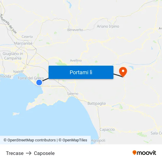 Trecase to Caposele map