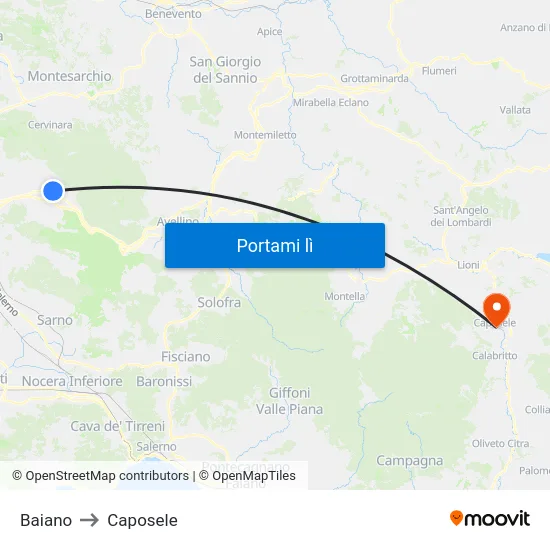 Baiano to Caposele map