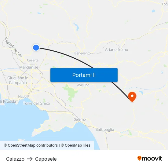 Caiazzo to Caposele map
