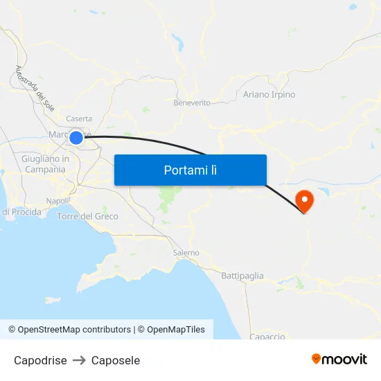 Capodrise to Caposele map