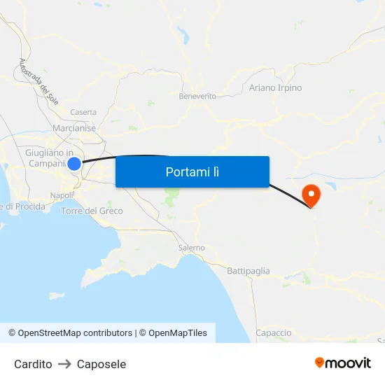 Cardito to Caposele map