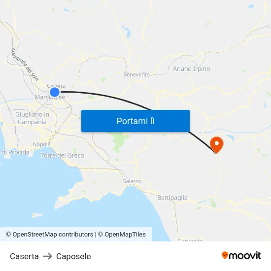 Caserta to Caposele map