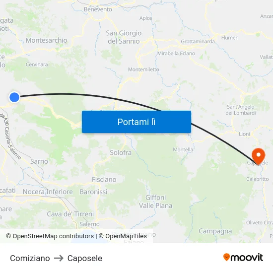 Comiziano to Caposele map