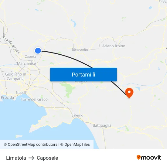 Limatola to Caposele map