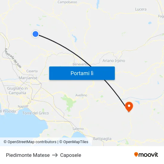 Piedimonte Matese to Caposele map