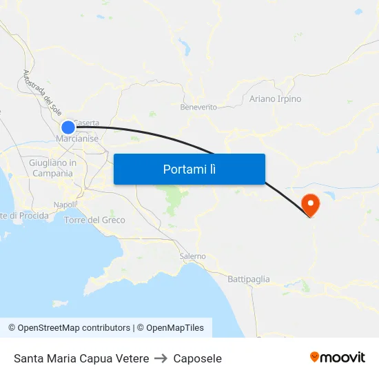 Santa Maria Capua Vetere to Caposele map