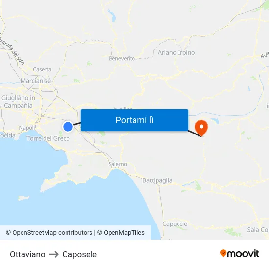 Ottaviano to Caposele map