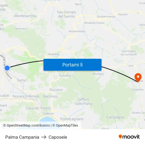 Palma Campania to Caposele map