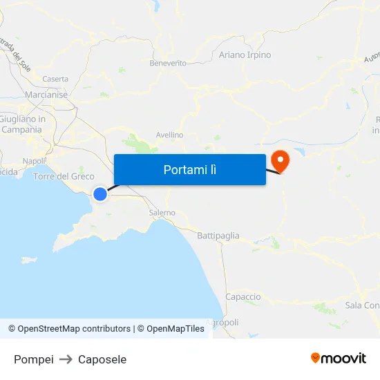 Pompei to Caposele map