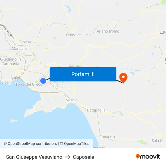 San Giuseppe Vesuviano to Caposele map