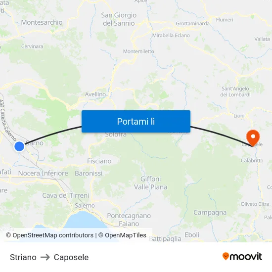 Striano to Caposele map