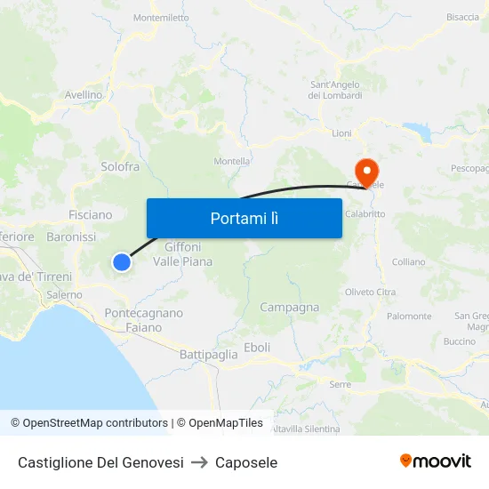 Castiglione Del Genovesi to Caposele map