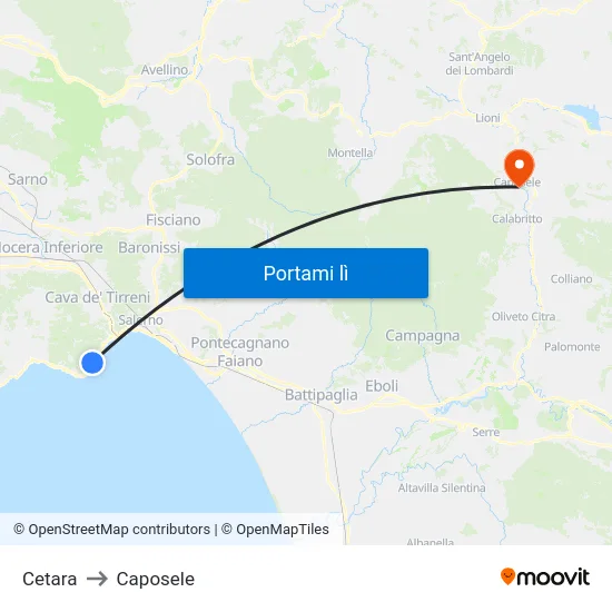 Cetara to Caposele map