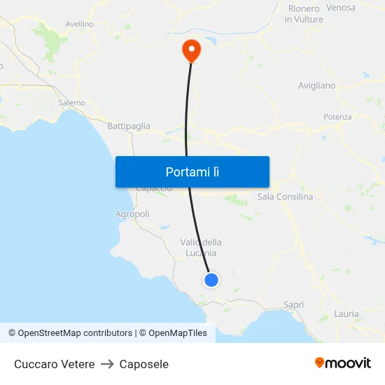 Cuccaro Vetere to Caposele map