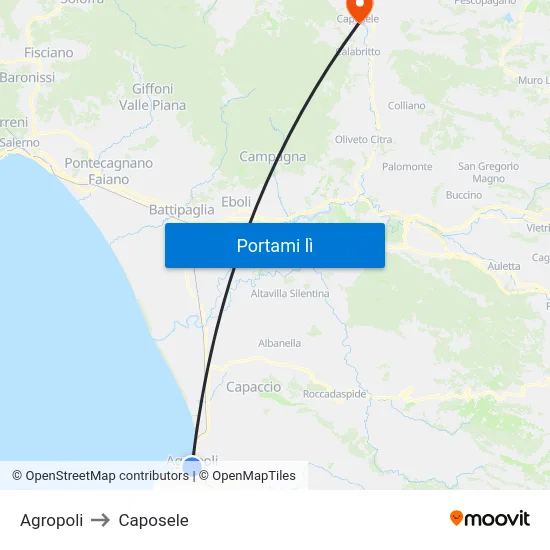 Agropoli to Caposele map