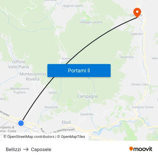 Bellizzi to Caposele map