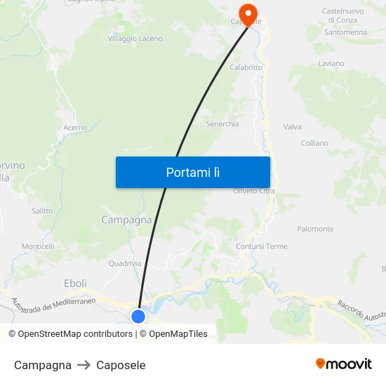 Campagna to Caposele map