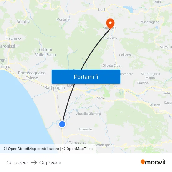 Capaccio to Caposele map
