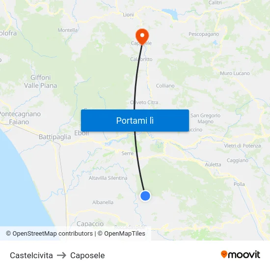 Castelcivita to Caposele map