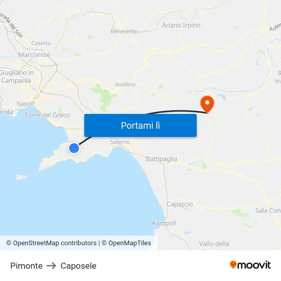 Pimonte to Caposele map