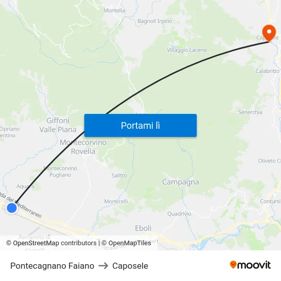 Pontecagnano Faiano to Caposele map