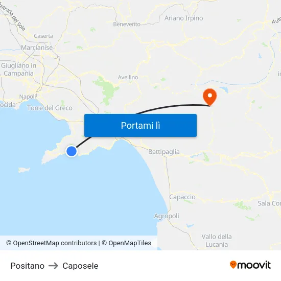 Positano to Caposele map