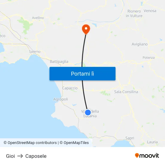 Gioi to Caposele map
