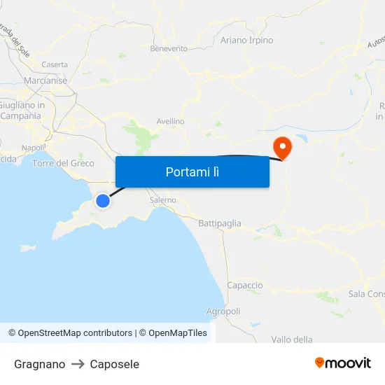 Gragnano to Caposele map